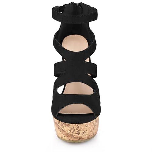 Allegra K Women's Platform Peep Toe Cutout Caged Cork Black Wedge Heel Sandals 9 M US