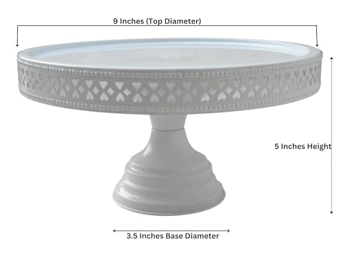 Image of Non Revolving Round Cake Stand Pedestal 9 inch Diameter (Top), Strong Metal (White)