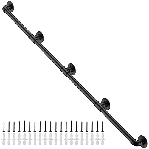 willstar 13FT Industrial Staircase Handrail Non-Slip Pipe Bar Foot Rail Wall Mount Stair Rail Vintage Grab Bar for Steps Black Iron Pipe Handrail for Outdoor Indoor Stairs Loft Porch Hand Rail (13ft)