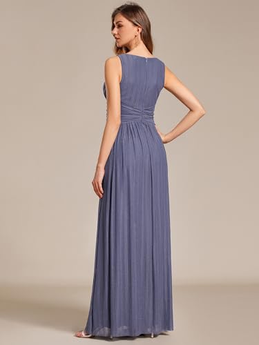 Image of Ever-Pretty Women's Glitter Sleeveless V Neck Pleated Waist A-Line Evening Gowns Dusty Navy US8
