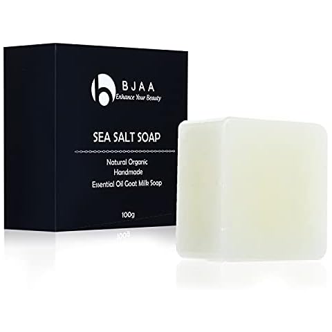 BJAA Sea Salt Soap - Handmade Goat Milk Face Cleanser, Pimple Pores Mites Removal Acne Treatment, Nourishing Moisturizing Care for Sensitive Skin, Natural extraction with bag 100g Cover