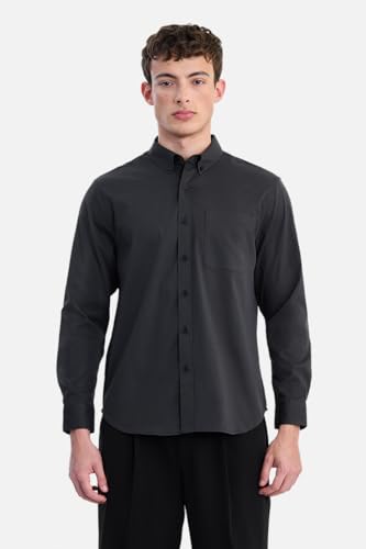 Image of SNITCH Men Casual Shirt | Regular Fit Long Sleeve Button-Down Collar Textured Style | Durable Polyester Twill & Single Patch Pocket for Work