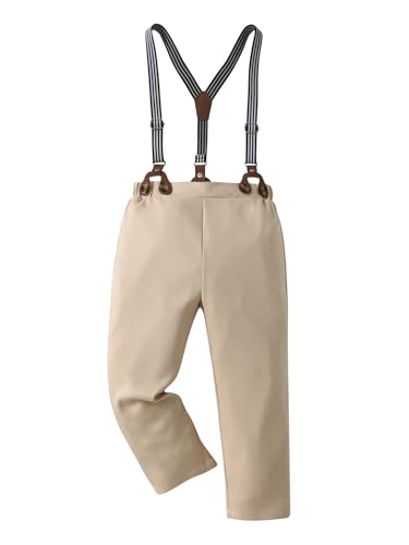 Image of Boarnseorl Baby Boys Pants Sets, Infant Long Sleeve Shirt + Pants + Bow Tie + Suspenders Outfits