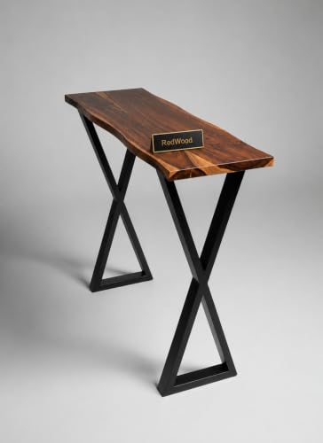 Image of REDWOOD Sheesham Wood Console Table for Living Room | Entryway Hallway Sofa & Fish Tank Table for Home & Office | Wooden Side Entrance Table with Solid Black Coated Metal Legs | Dark Walnut Finish