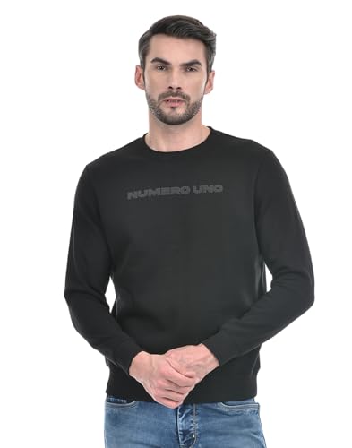 Image of Numero Uno Mens Blue Typographic Round Neck Brushed Fleece Sweatshirt