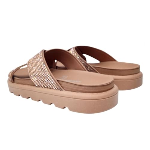 Rasteira Vizzano Flatform Papete Feminina Tira Larga Strass (34, Nude)