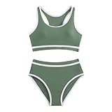 Girls Swimsuit Two Piece High Waist Athletic Bottoms Girls Bathing Suit Cute Fashion Sports Beach (Green, 9-10 Years)
