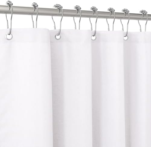 VANZAVANZU Shower Curtain for Bathroom with Metal Hooks Waffle Fabric Shower Curtain Heavy Duty Bath Curtain for Wet Room Bathtub Shower Stall, Weighted Hem, Water Resistant - 182 x 214cm (White)