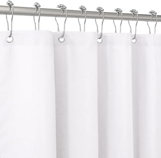 VANZAVANZU Shower Curtain for Bathroom with Metal Hooks Waffle Fabric Shower Curtain Heavy Duty Bath Curtain for Wet Room Bathtub Shower Stall, Weighted Hem, Water Resistant - 182 x 214cm (White)