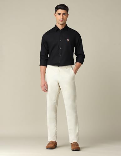 Image of U.S. Polo ASSN. Textured Tailored Fit Shirt for Men - 100% Cotton, Breathable & Comfortable, Full Sleeves Casual Shirt for Men