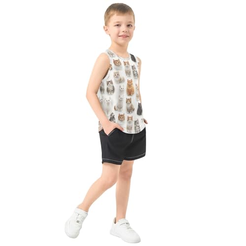 Boys Tank Top Shirts Cat Animal Cartoon Sleeveless T-Shirts Crew Neck for Kids Clothing Children4