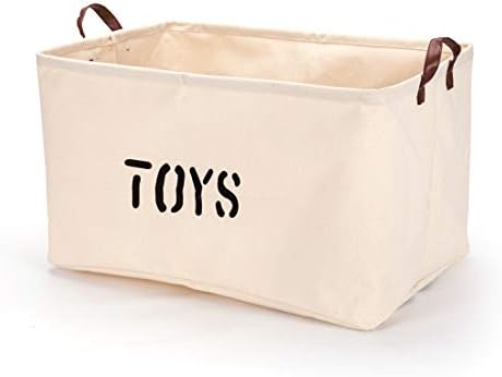 FIRMLOC Storage Basket Cotton Woven Organizer Waterproof Coating Collapsible Foldable Bin with Leather Handle Extra Large for Toys Clothing, Beige
