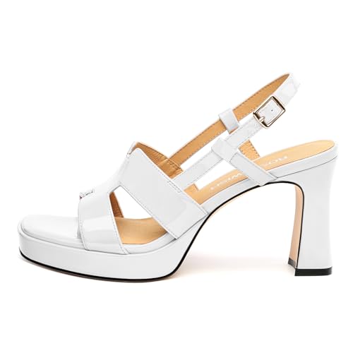 Image of ROSERWISH Heels for Women Chunky Block Platform High Heels Square Open Toe Strappy Heel Sandals Wedding Party Prom Fashion Slingback Dress Pump Sandals Shoes