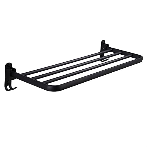 Porte-serviette de salle de bain noir en aluminium de 40 à 60 cm avec crochets