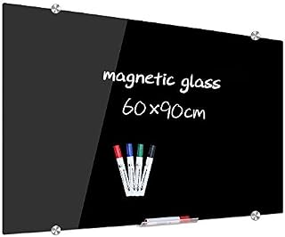 XIWODE Glass Dry Erase Board, 90 x 60cm, Wall Mounted Tempered Glass Whiteboard, Frameless, Black Frosted Surface