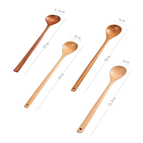 TREGOO Cucharas Cucharas largas estilo de madera de madera de madera natural cucharas redondas para cocinar sopa mezclando cocina de la cocina (Color : Grijs)