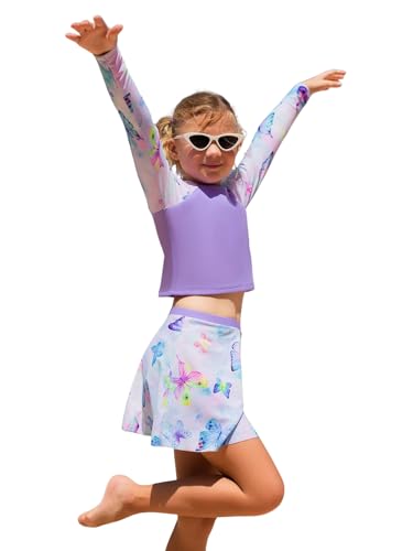 Image of WDIRARA Girl's 3 Piece Butterfly Print Tankini Swimwear Set Boho Raglan Sleeve Bikini Sets Bathing Suit