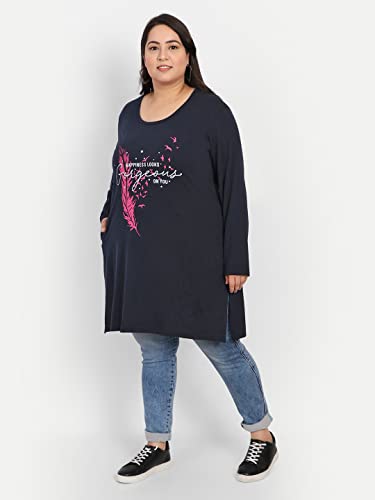 Image of CUPID Women Plus Size Cotton Round Neck Full Sleeves T-Shirt, Nightwear, Sleepwear, Daily Use Gym n Lounge Wear Long Tops for Ladies 3XL to 7XL
