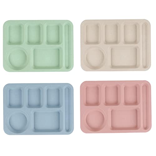 4Pcs Unbreakable Divided Plate,14Inch Reusable Plastic Lunch Trays With 6 Compartments,Large Portion Control Plate Balanced Meal Plate For Adults,Microwave & Dishwasher Safe For Daily Use,4Colors #TOP6