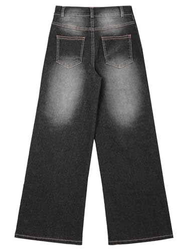 renvena Girls Fashion Long Denim Pants Wide Leg Jeans with Back Pockets for Schooling Party Casual Daily Wear Black 16 Years4