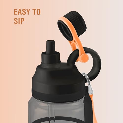 Image of MILTON Fuel 1000 Sipper Water Bottle 1 Litre | BPA Free Plastic Water Bottle for Adults | 100% Leak Proof | Removable Straw | Gym Bottle | Sports & Office Use | 997ml, Black