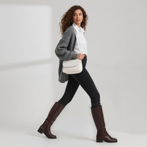 Image of QIY Knee High Boots for Women Low Heel Flat Tall Boots | Stretch Boots, Chunky Heel Womens Boots, Square Toe Heeled Fall Winter Dress Riding Long Boot with Side Zipper