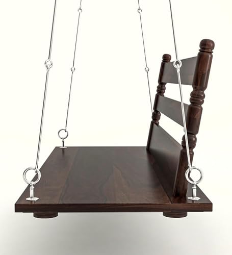 Image of Solid Sheesham Wood Swing for Living Room | Jhula for Balcony | Solid Sheesham Wood Hanging Swing for Home Decor (Walnut Finish)