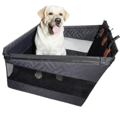 Riazdiw 車用ベッド犬用車用ペットシートは大型犬と小型犬に適しており、防水性と防汚性に ペット用ドライブボックスで、ハードボトム、シート保護、長距離旅行に適した安定したデザインです。 (ブラック,M)