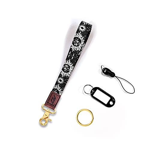 FBTLDS-Boho Sun and Moon Black Wristlet Keychain-Black Lanyard for Keys-Key Chain Holder for Men and Women-Keychains for Car Keys-Hand Wrist Lanyards Thread Wallets