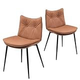 eslohnt Esszimmerstühle Set, Küchenstühle, ergonomische Essstühle, Stühle Esszimmer mit Verstellbarer Fußpads, Kunstleder Polsterstuhl für Küche Wohnzimmer Schlafzimmer (2, Braun)