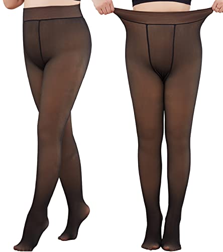 Joligiao Medias Térmicas Talla Grande Mujer Transparentes Invierno Grueso Forro Polar Cintura Alta Leggings Elásticos Slim Tubo De Estufa Pantimedias Interior de Forro Polar,Negro-230g Cover