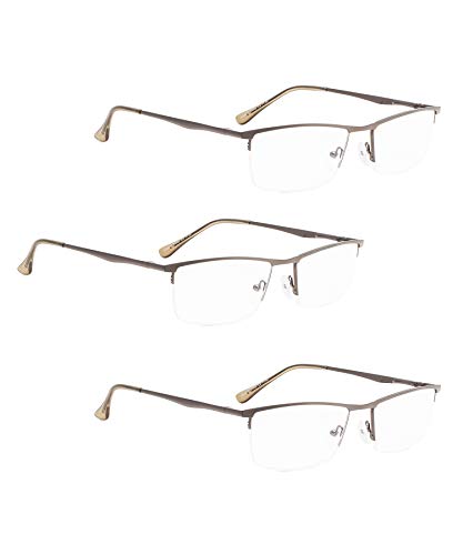 LUR READING GLASSES 3 pack Half-Rim Metal Readers (Gunmetal)