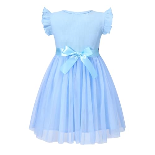 Image of HILEELANG Little Flower Girl Tulle Tutu Dress Easter Cotton Ribbed Birthday Wedding Party Princess Dresses