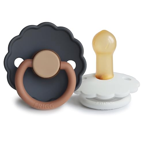 Image of FRIGG Daisy Natural Rubber Baby Pacifier | Made in Denmark | BPA-Free (Aurora /Bright White, 6-18 Months) 2-Pack