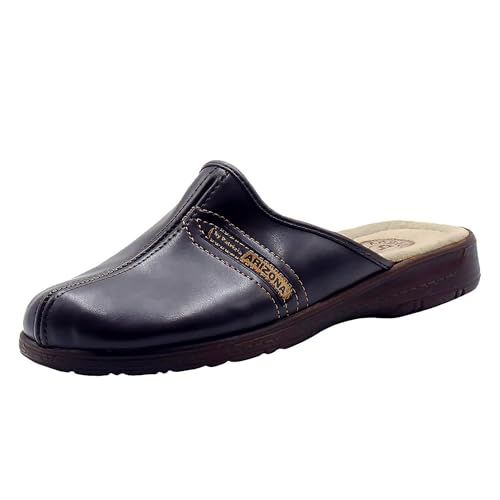 Pantofole invernali Uomo classiche Arizona by Patrizia Made in Italy sottopiede in Vera Pelle (T.MORO, 42)