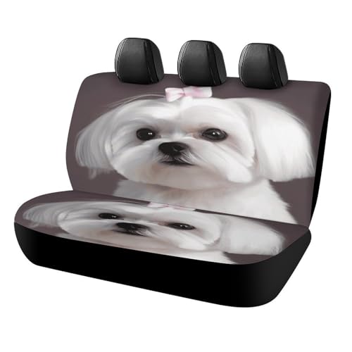 Funda para asiento trasero de coche con diseño de maltés en poliéster elástico universal