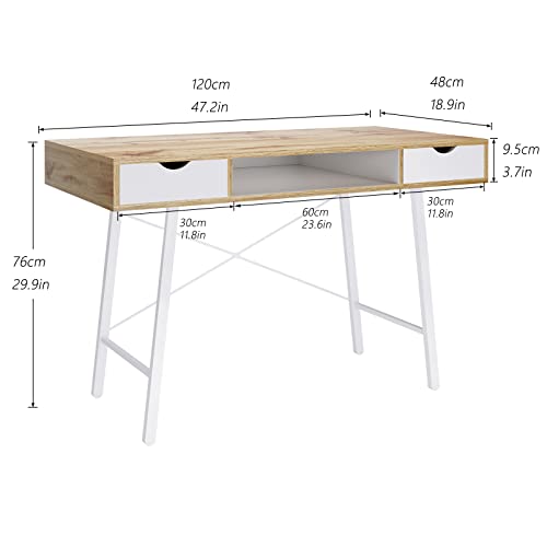 Soges Mid Century Desk With Drawers, 47 Inches Writing Study Desk With 2 Drawer And Opening Storage Cube, Home Office Computer Desk For Small Space, Multifunctional Vanity Desk Dressing Table #TOP2