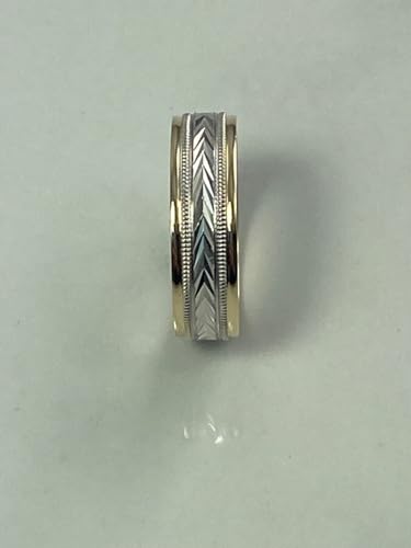 14K Yellow and White Two-Tone Gold V-Pattern Solid Gold 6mm Unisex Wedding Band, SDLA7104-YW2