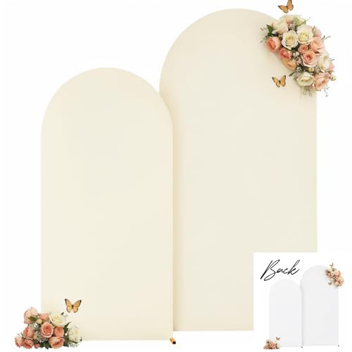 Beige White Arch Backdrop Cover Set of 2 Birthday Party Arch Covers 7.2 and 6ft Spandex Wedding Arch Covers Stretchy Backdrop Bridal Baby Shower Biege White Arch Stand Cover by HB HBB MAGIC - Image 7
