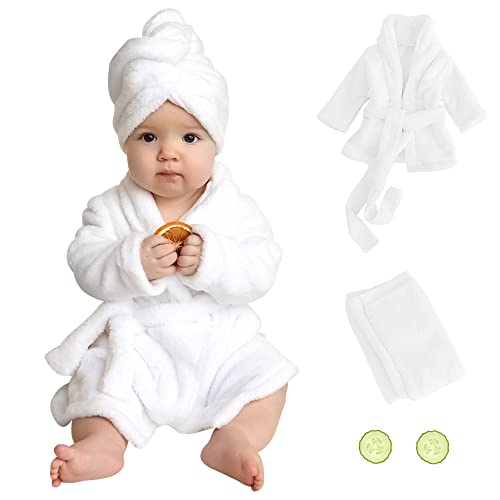 Image of Newborn Photography Prop Bathrobe Baby Photo Props Bathrobe Outfits Infant Bath Robe Bath Towel Sets for Boy Girl Newborn Photography Outfits Spa Salon Baby Photoshoot Props 6-13 Months (Large, White)