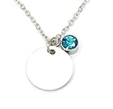 AJ LONDON™ Custom Personalised Birthstone Necklace Name Date Initial Pendant Laser Engraved Gift Boxed (Silver)