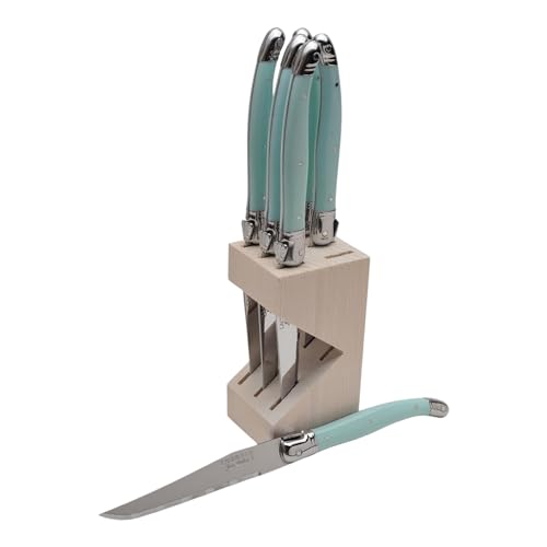 Jean Dubost JD5-12402.TQ 6 Steak Knives In Wooden Block, Turquoise
