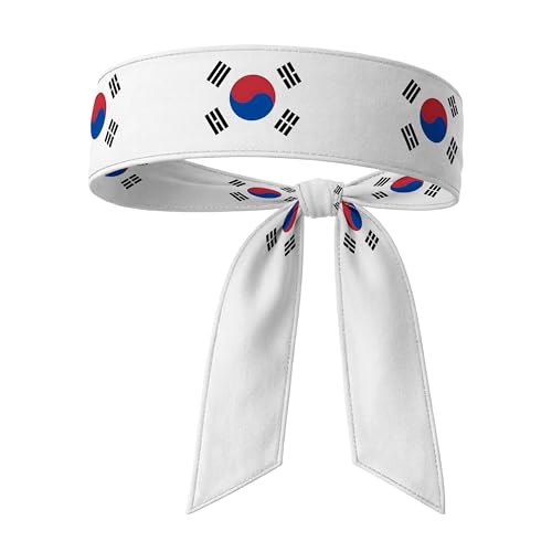 Tie Headband for Women & Men South Korean Flag Patterned Sports Sweatband Head Wrap for Running Soccer Tennis Workout Hair Bandana Accessory 40 x 2.4