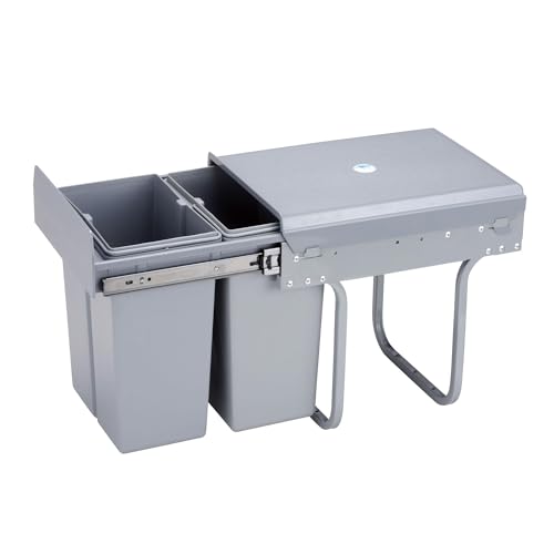 Poubelle de recyclage pour meuble de cuisine, poubelles sous évier 2 x 10 l, fixation inférieure et retrait manuel, bacs amovibles, avec couvercle