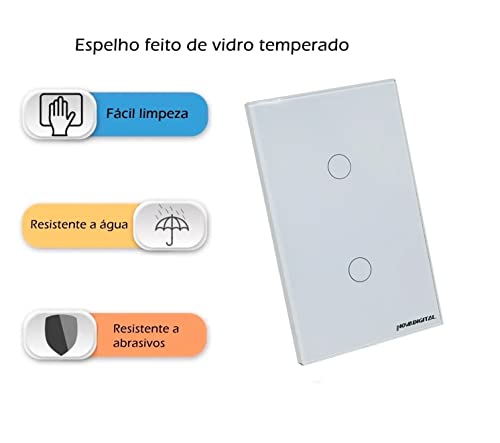 Novadigital Interruptor Touch Led 2 Botões RF433Mhz Wi-fi Smart Home Google Home Alexa Automação Res