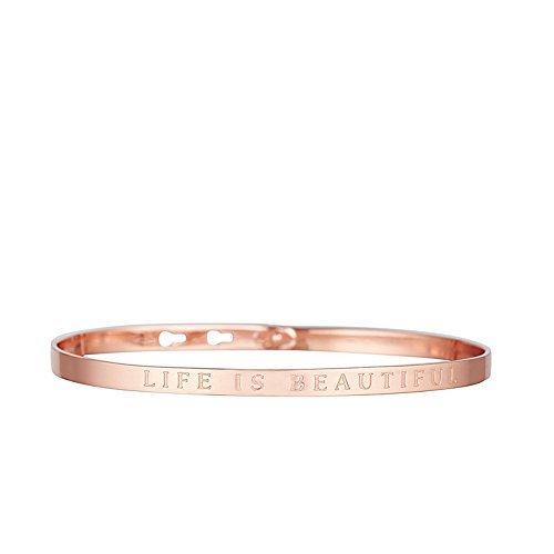 Mes-bijoux.fr Bracelet Jonc Classique en Laiton Rosé - Life is Beautiful