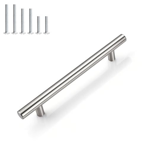 Gobrico 5 Pack 5 Inch (128mm) Hole Centers Cabinet Handles, Brushed Nickel Cabinet Pulls, Stainless Steel Euro Style Kitchen Cabinet Handle, 7-1/2'' Overall Length Drawer Pull