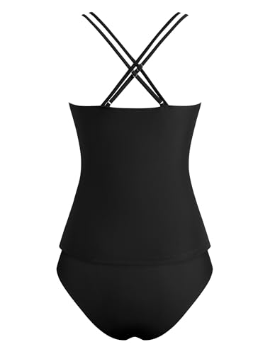 Image of ZAFUL Womens Tankini Swimsuits V Neck Push Up Swim Top Color Block Tummy Control High Waisted Bathing Suits Swim Bottom