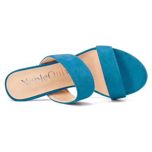 Image of NobleOnly Womens Round Open Toe Heeled Sandals Two Strap Stiletto High Heel Sandals Backless Dress Slip-on Mules Sandals 3.9 Inches Heels