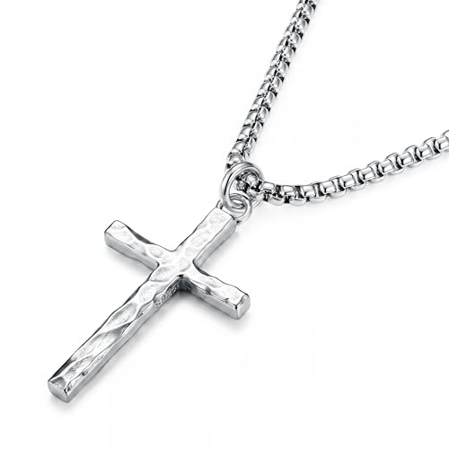 Image of 925 Sterling Silver Cross Necklace for Men Box /Cuban /Figaro Chain